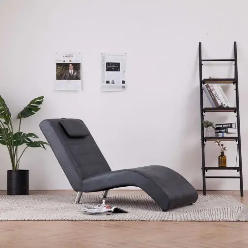 vidaXL Chaise Longue with Pillow Grey Faux Suede Leather