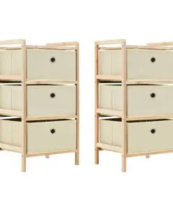 vidaXL Storage Racks with 3 Fabric Baskets 2 pcs Beige Cedar Wood