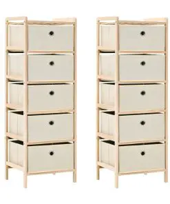 vidaXL Storage Racks with 5 Fabric Baskets 2 pcs Beige Cedar Wood