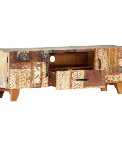 vidaXL Hand Carved TV Cabinet 120x30x40 cm Solid Reclaimed Wood
