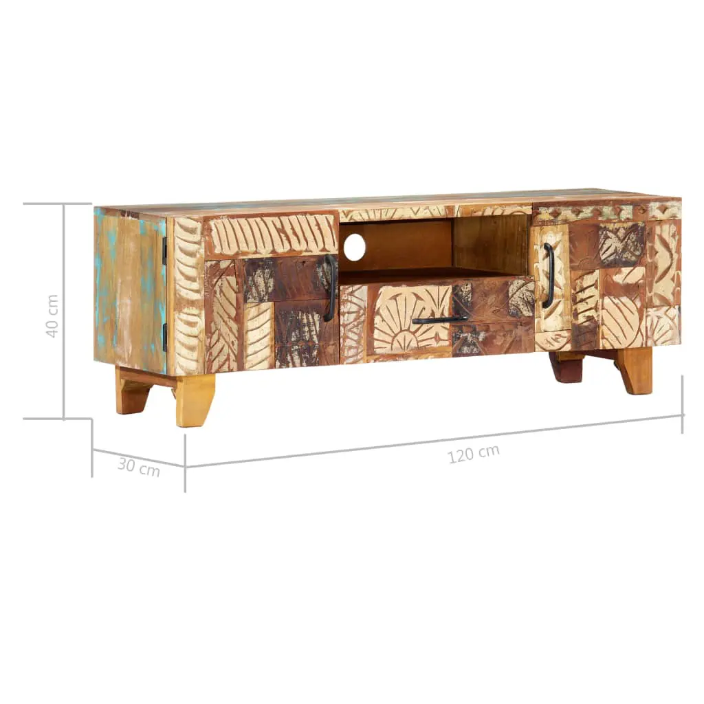 vidaXL Hand Carved TV Cabinet 120x30x40 cm Solid Reclaimed Wood