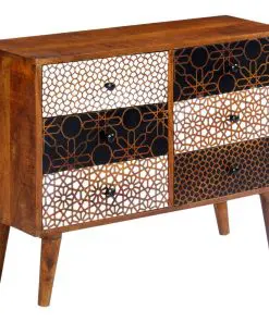 vidaXL Sideboard with Printed Pattern 90x30x70 cm Solid Mango Wood