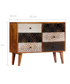 vidaXL Sideboard with Printed Pattern 90x30x70 cm Solid Mango Wood