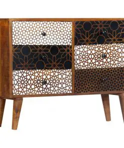 vidaXL Sideboard with Printed Pattern 90x30x70 cm Solid Mango Wood