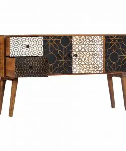 vidaXL Sideboard with Printed Pattern 130x30x70 cm Solid Mango Wood
