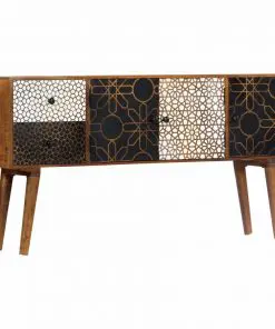 vidaXL Sideboard with Printed Pattern 130x30x70 cm Solid Mango Wood