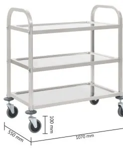 vidaXL 3-Tier Kitchen Trolley 107x55x90 cm Stainless Steel