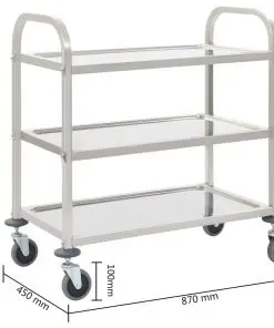 vidaXL 3-Tier Kitchen Trolley 87x45x83.5 cm Stainless Steel