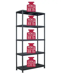 vidaXL Storage Shelf Racks 2 pcs Black 260 kg 90x40x180 cm Plastic