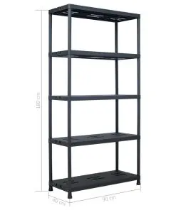 vidaXL Storage Shelf Racks 2 pcs Black 260 kg 90x40x180 cm Plastic