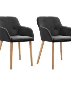vidaXL Dining Chairs 2 pcs Dark Grey Fabric and Solid Oak Wood