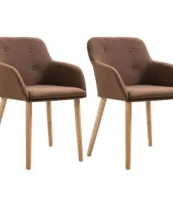 vidaXL Dining Chairs 2 pcs Brown Fabric and Solid Oak Wood