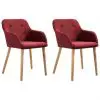 vidaXL Dining Chairs 2 pcs Wine Red Fabric and Solid Oak Wood