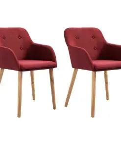 vidaXL Dining Chairs 2 pcs Wine Red Fabric and Solid Oak Wood