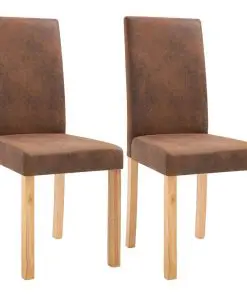 vidaXL Dining Chairs 2 pcs Brown Faux Suede Leather