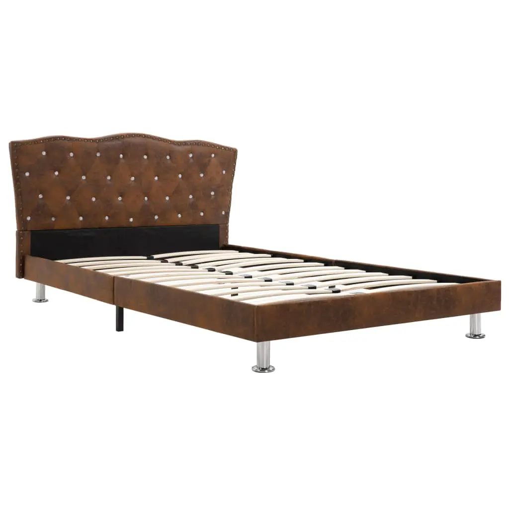 vidaXL Bed Frame Brown Fabric 106×203 cm King Single