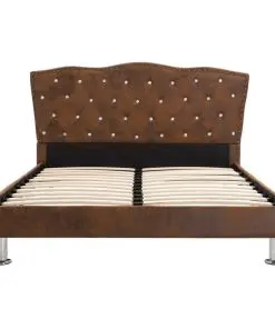 vidaXL Bed Frame Brown Fabric 106×203 cm King Single