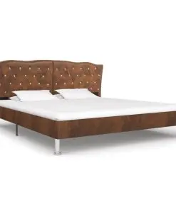 vidaXL Bed Frame Brown Fabric 137×187 cm Double