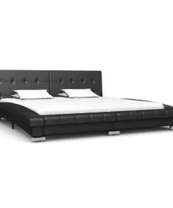 vidaXL Bed Frame Black Faux Leather 153×203 cm Queen