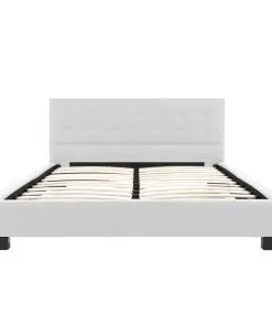 vidaXL Bed Frame White Faux Leather 137×187 cm Double