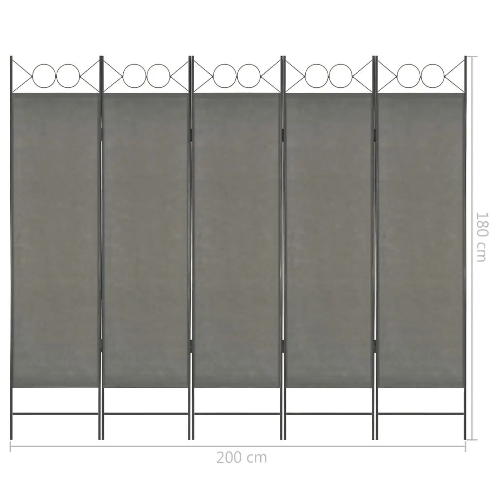vidaXL 5-Panel Room Divider Anthracite 200×180 cm