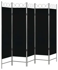 vidaXL 5-Panel Room Divider Black 200×180 cm