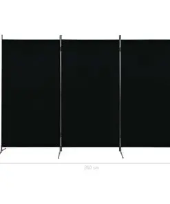 280270 vidaXL 3-Panel Room Divider Black 260×180 cm