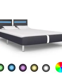 vidaXL Bed Frame with LED Black Faux Leather Queen