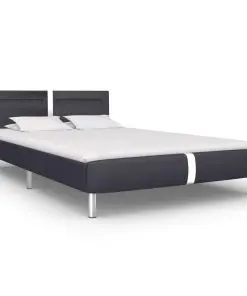 vidaXL Bed Frame with LED Black Faux Leather Queen