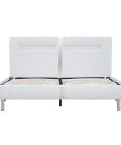 vidaXL Bed Frame with LED White Faux Leather King Single