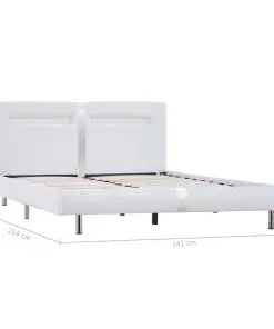 vidaXL Bed Frame with LED White Faux Leather King Single