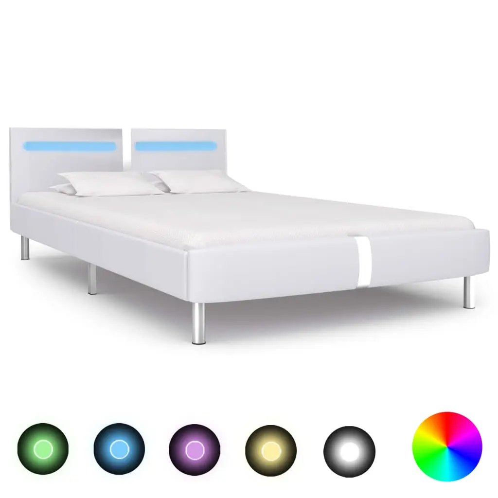 vidaXL Bed Frame with LED White Faux Leather Double