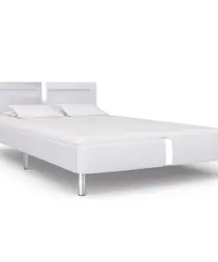 vidaXL Bed Frame with LED White Faux Leather Double