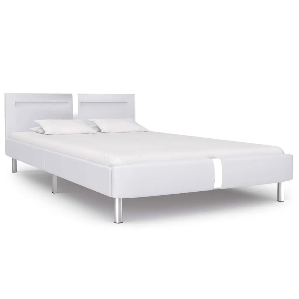 vidaXL Bed Frame with LED White Faux Leather Double