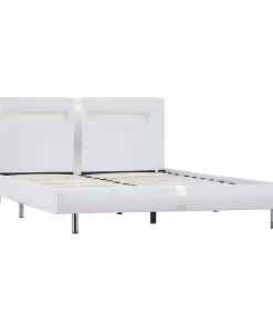 vidaXL Bed Frame with LED White Faux Leather Double