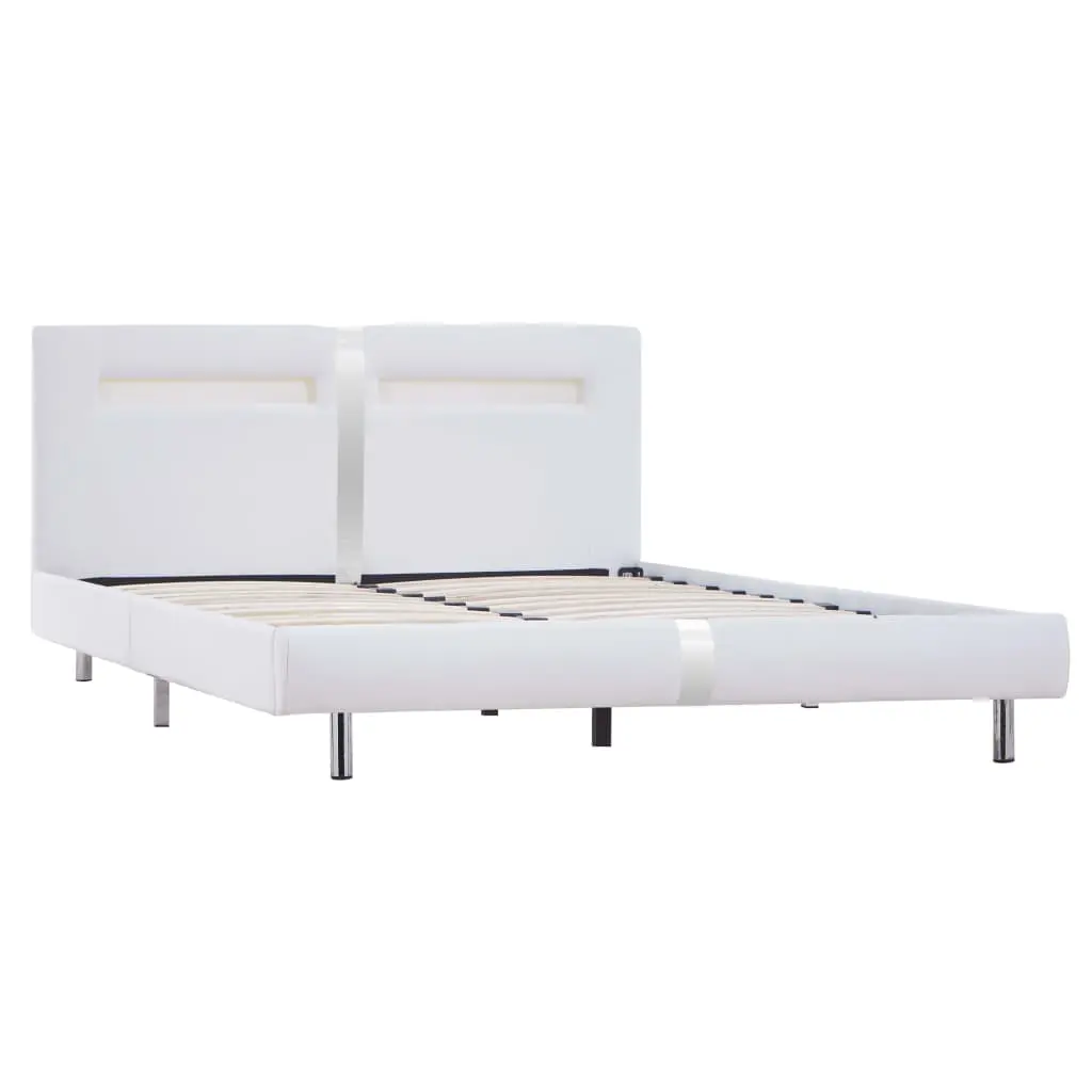 vidaXL Bed Frame with LED White Faux Leather Double