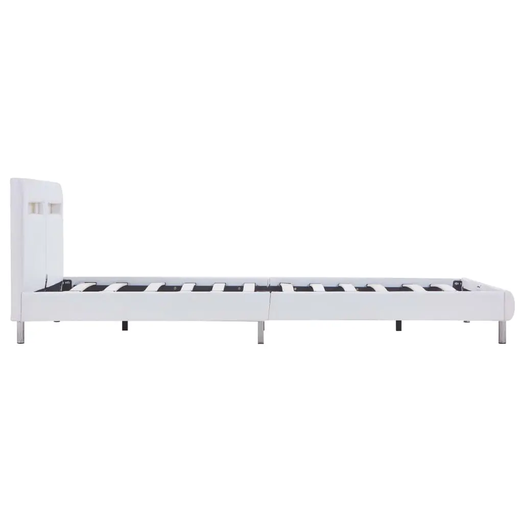 vidaXL Bed Frame with LED White Faux Leather Double