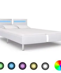 vidaXL Bed Frame with LED White Faux Leather Queen