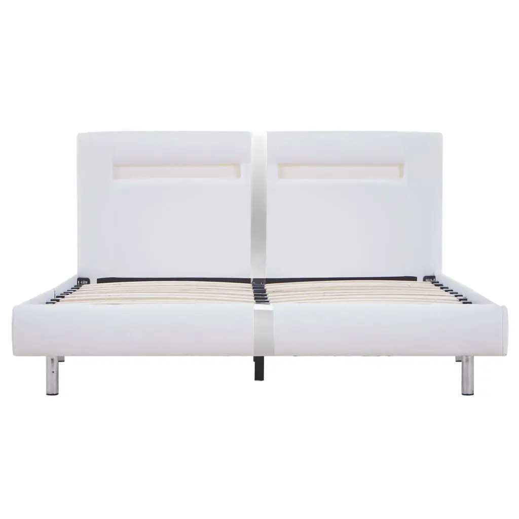vidaXL Bed Frame with LED White Faux Leather Queen