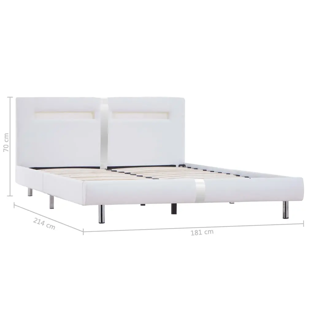 vidaXL Bed Frame with LED White Faux Leather Queen
