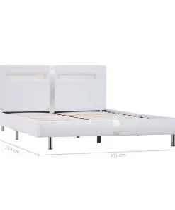 vidaXL Bed Frame with LED White Faux Leather King