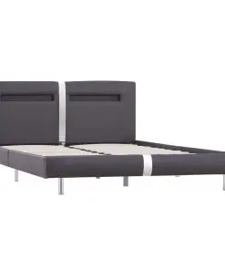 vidaXL Bed Frame with LED Grey Faux Leather King Single