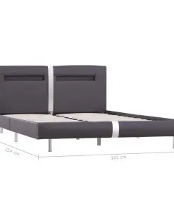 vidaXL Bed Frame with LED Grey Faux Leather King Single