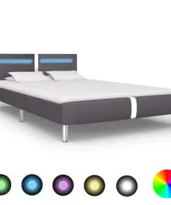 vidaXL Bed Frame with LED Grey Faux Leather Queen