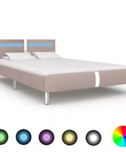 vidaXL Bed Frame with LED Cappuccino Faux Leather Queen