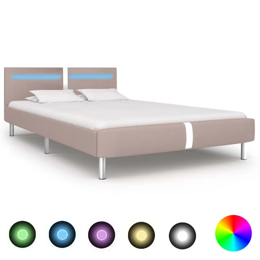 vidaXL Bed Frame with LED Cappuccino Faux Leather Queen