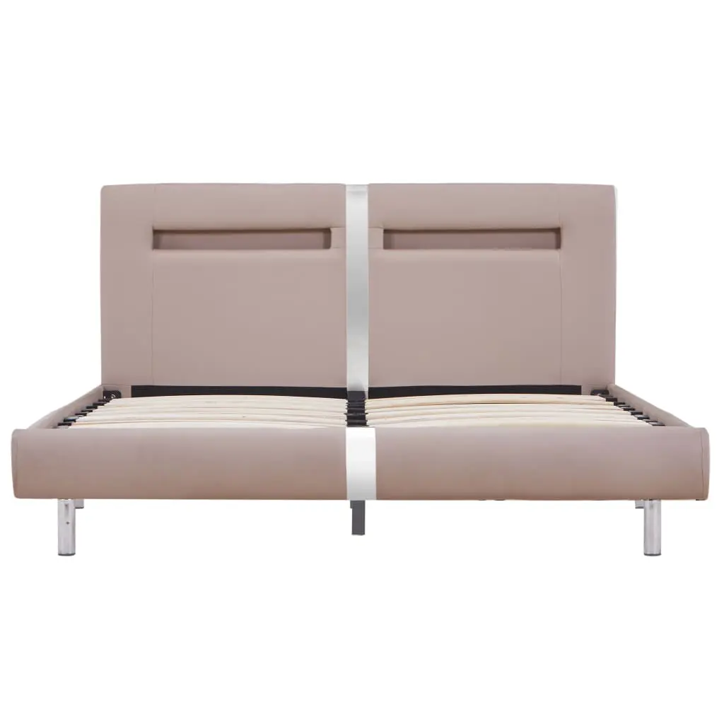 vidaXL Bed Frame with LED Cappuccino Faux Leather Queen