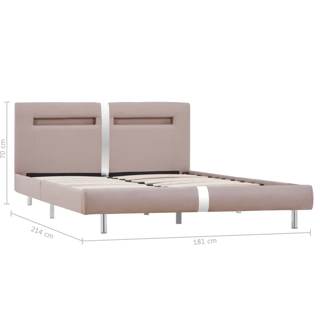 vidaXL Bed Frame with LED Cappuccino Faux Leather Queen