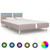 vidaXL Bed Frame with LED Cappuccino Faux Leather King