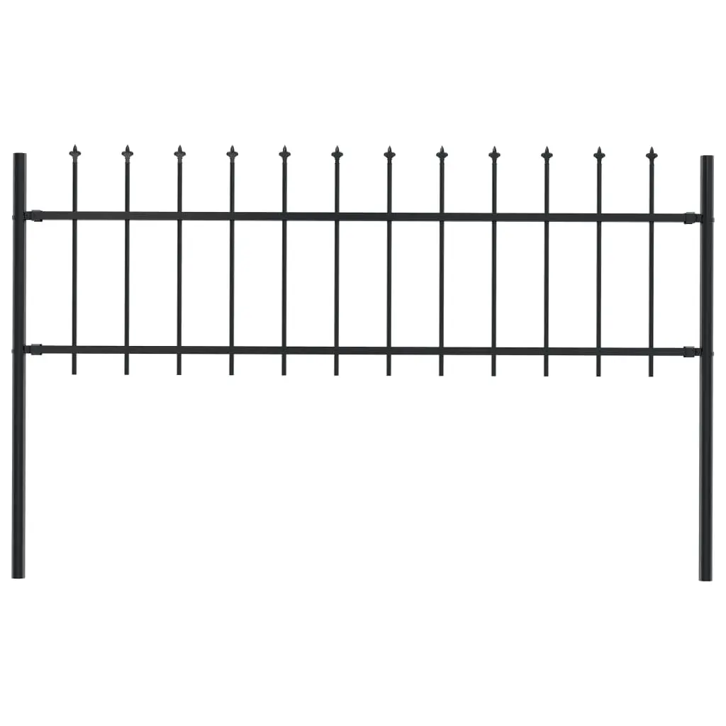 vidaXL Garden Fence with Spear Top Steel 1.7×0.6 m Black
